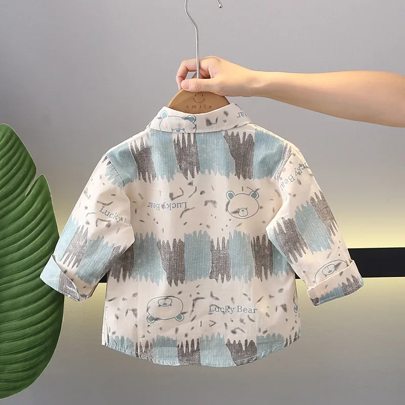 Spring Autumn Boys' Shirt A- Class Cotton Breathable Casual Long Sleeve Collar Open Cardigan Children's Clothing