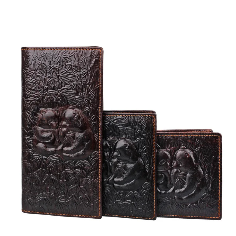 Leather Wallet Vintage hand-embossed leather men's wallet Long Coin purses multi-card card holder Money clip animal picture