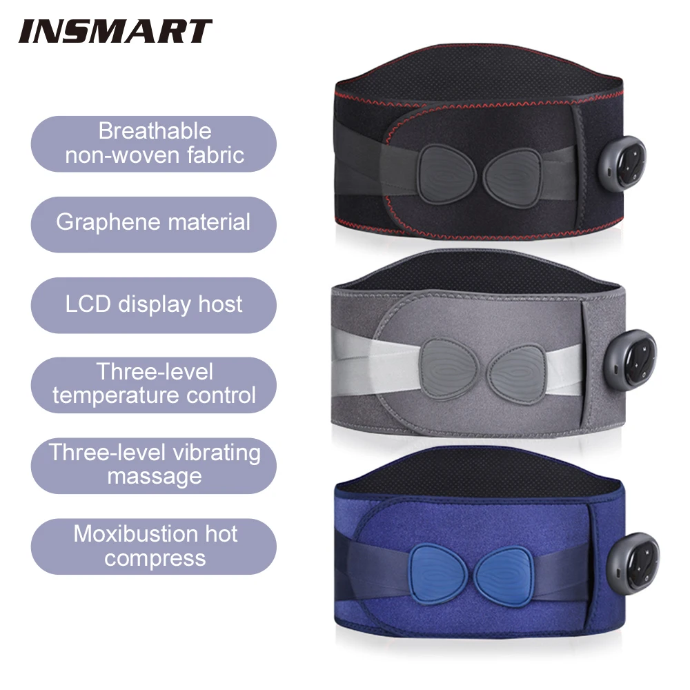 INSMART Electric Heating Waist Massage Belt Back Support Warm Hot Compress Physiotherapy Waist Electric Abdominal Massager