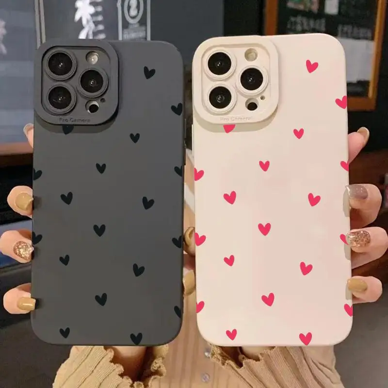 Black Love Heart iPhone 16 14 15 13 12 11 Pro Max X XR XS 7 8 15 16 Plus SE 2020 Silicone