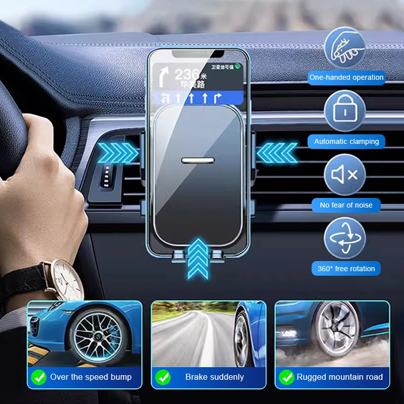 Black ABS Car Air Vent Phone Holder for Hands Free Navigation