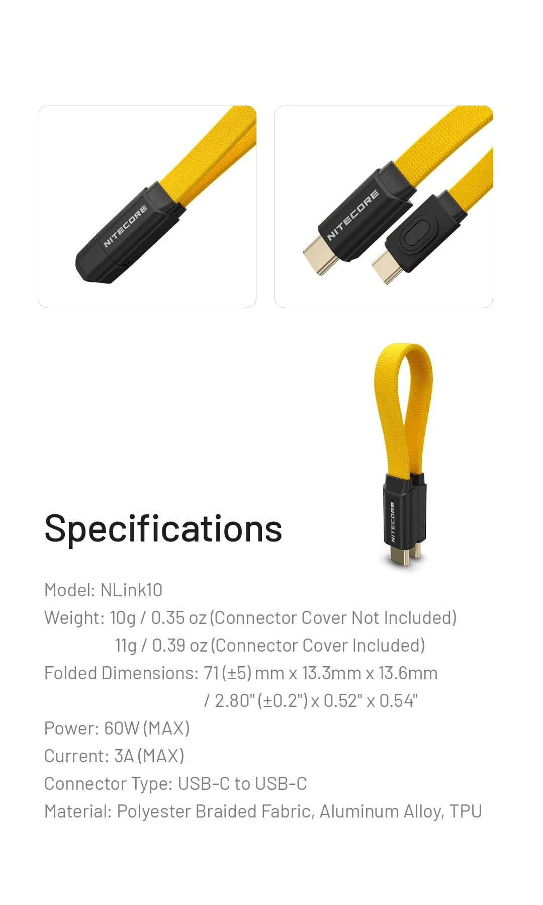 NITECORE NLink10 USB-C to USB-C Cable Magnetic 7cm 60W Fast Charging Type-c Cabl