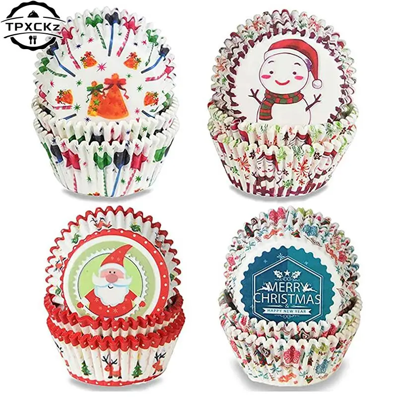 

100Pcs Christmas Cupcake Paper Cups Home Christmas Cake Decorations Muffin Cupcake Liners Merry Christmas Cake Mold Baking Cup