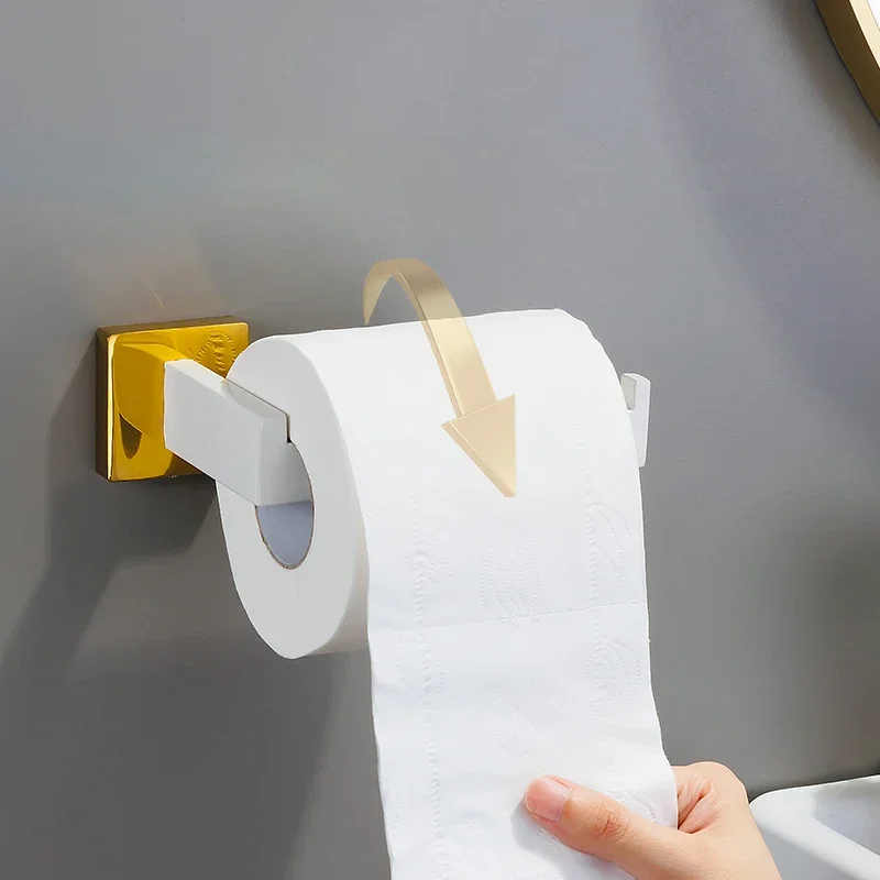 Bathroom Hardware Set Accessories Stainless Steel Towel Rack Toilet Paper Holder Hook Bathroom Shelf Organizer Set White Gold