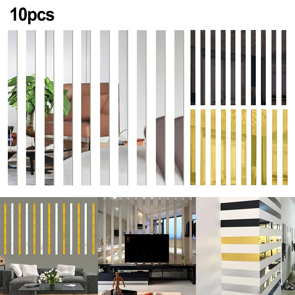 10Pcs-Acrylic-Mirror-Sticker-Long-Strip-Mosaic-Wall-Sticker-3D-Self ...