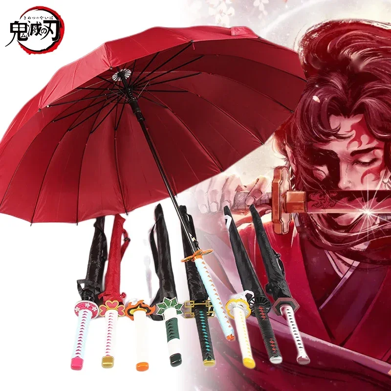 

Anime Demon Slayer Katana Umbrella Tanjirou Long Handle Katana Sword Umbrellas Kimetsu No Yaiba Samurai Sword Parasol Rain Gear