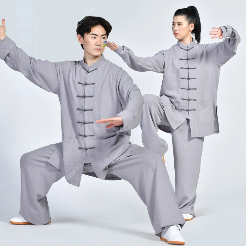 Chinese Traditional Clothing Set Man Fall Linen Buckle Kung Fu Shirt Oriental Retro Top Pants Tai Chi Breathable Uniforms Hanfu