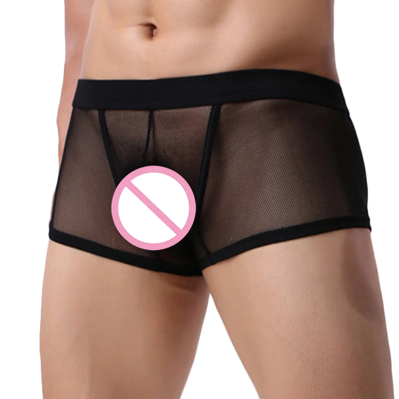 Men's Sexy Boxer Shorts See Through Mesh Underwear Transparent U Convex Trunks Breathable Silky Panties Ultra Thin Soft Hombre men underwear