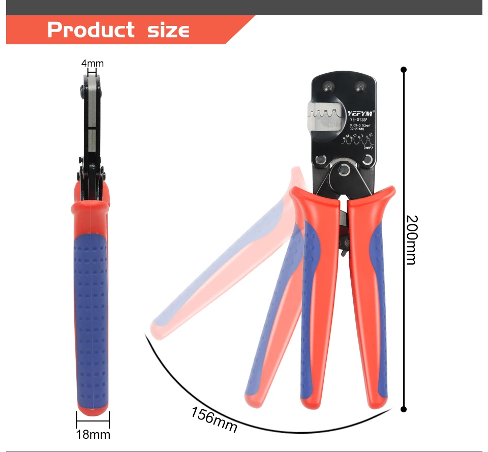 Micro Connector Crimp werkzeug YE-013BR für xh2.54/ph2.0/zh 1,5 d-sub, offene Fass anzüge Molex, Jst Zange 0,03-0,5 mm²/32-20awg – Detail 3
