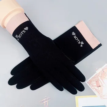 Summer Sunscreen Gloves Women's Cotton Mesh Breathable Letter Embroidery Full Finger Nonslip Touch Screen Driving Mittens K90 3