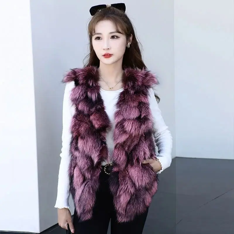 2023 New Autumn Winter Women Fox Fur Vest Temperament slim fit Short Keep Warm Waistcoat Female Fashion Casual V-neck Outwear