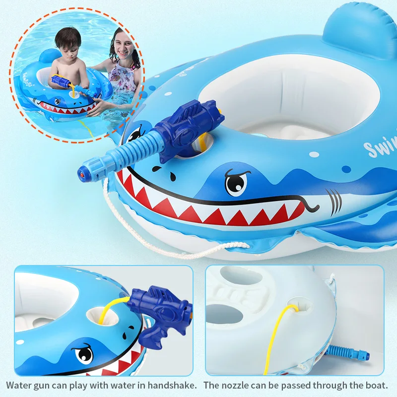 Baby Swimming Pool Float With Water Gun Accessories Shark Swim Ring Inflatable Floating Fun Toys Swim Seat Boat For 3-6Y 5