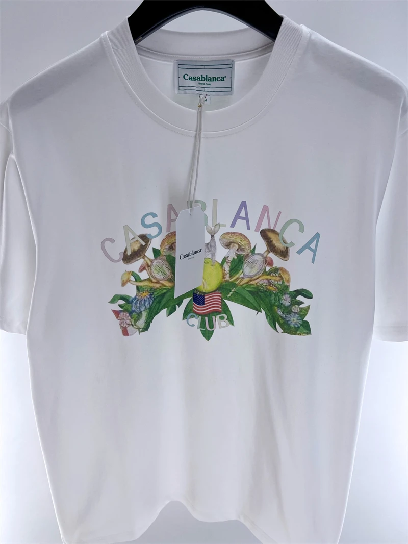 

HIgh Quality Mushroom Printing Tennis Club Casablanca T Shirt Men Women Casual Tee T Shirts Inside Tag
