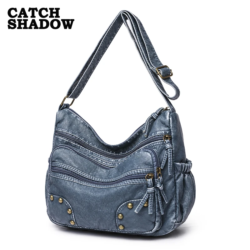 

Women Bag Retro Female Handbags Washed PU Leather Hobos for Women Vintage Shoulder Messenger Pack Large Capacity Crossbody Bag