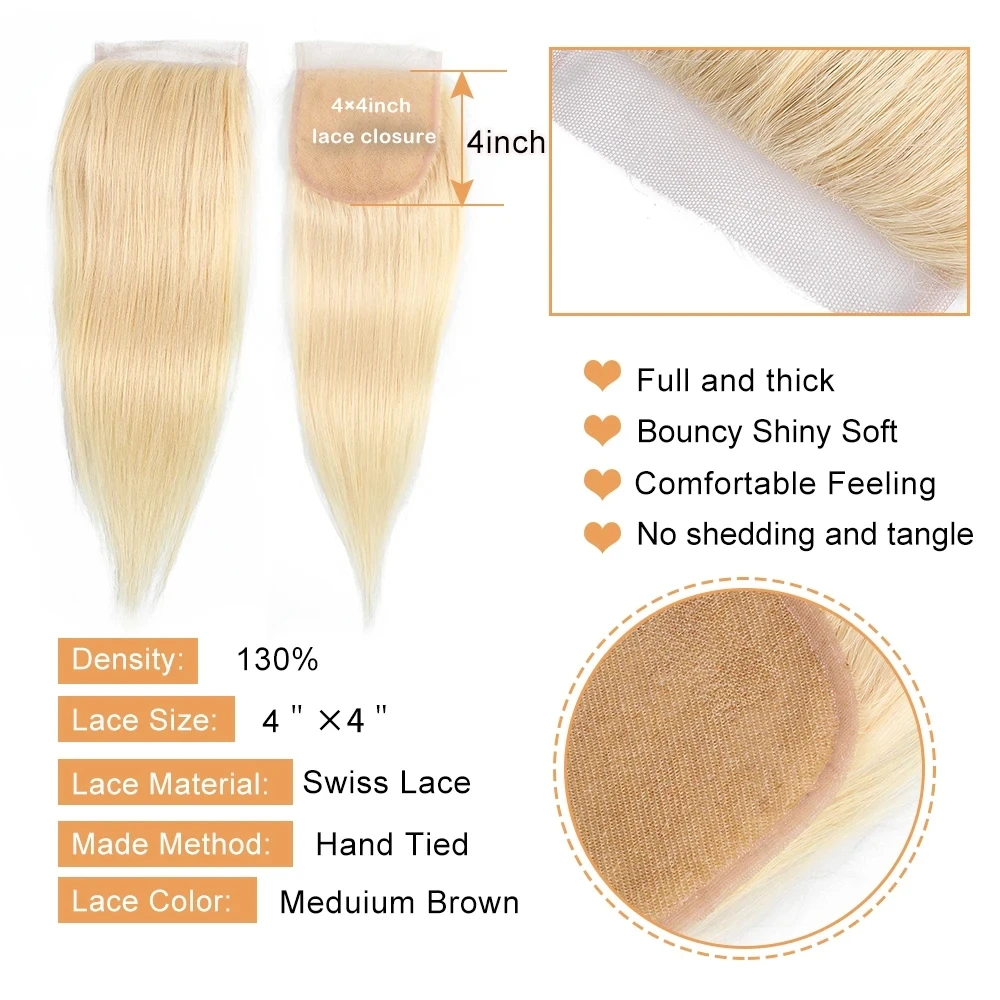 Human Hair Closure 4x4 Transparent Lace Closure Straight Remy Human Hair 27 Honey Blonde Dark Brown Black Color 613 Lace Closure