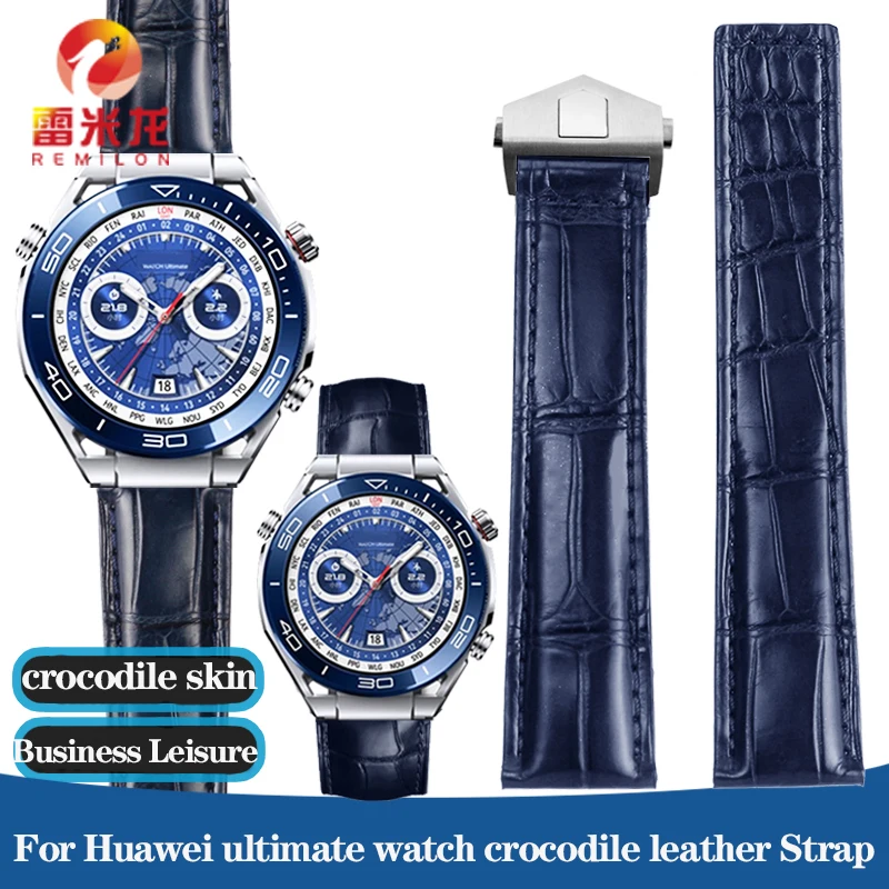 Per Ultimate Crocodile Leather Watcband Huawei Watch Gt3 Honor Smart Strap Casual Business Tag Heuer Bracciale Blu Nero 22Mm