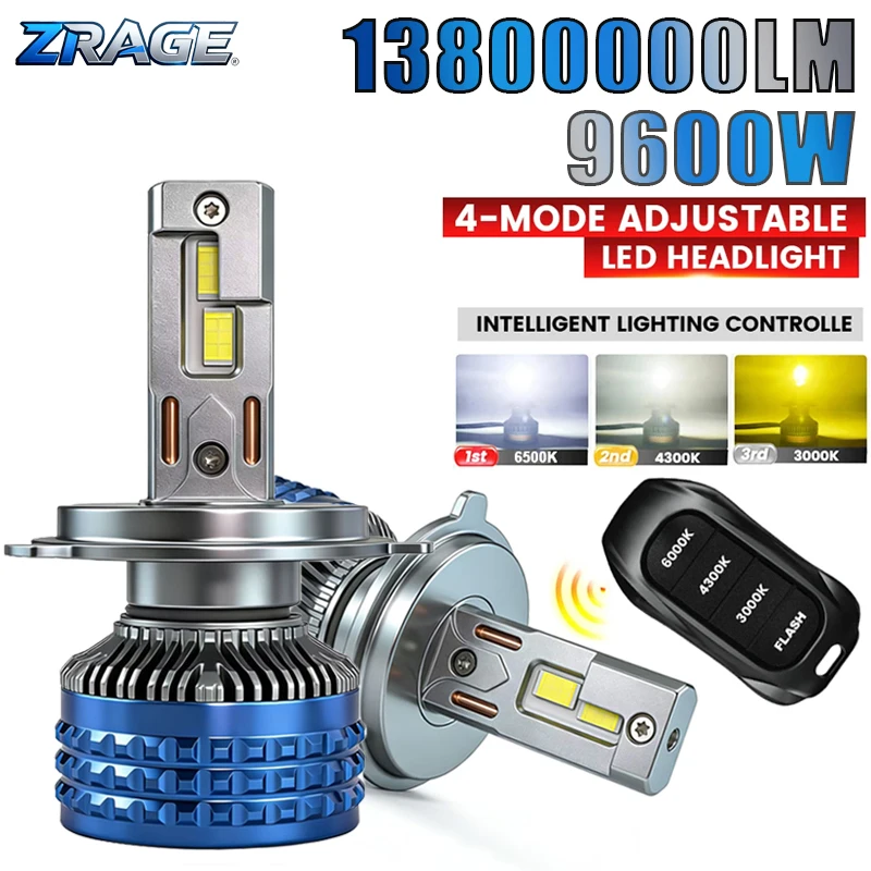9600W H7 H11 LED 헤드라이트 캔버스 H1 H4 9005 HB3 9006 HB4 6000K 4300K 3000K 3색 리모컨 자동차 LED 전구 스트로브 램프