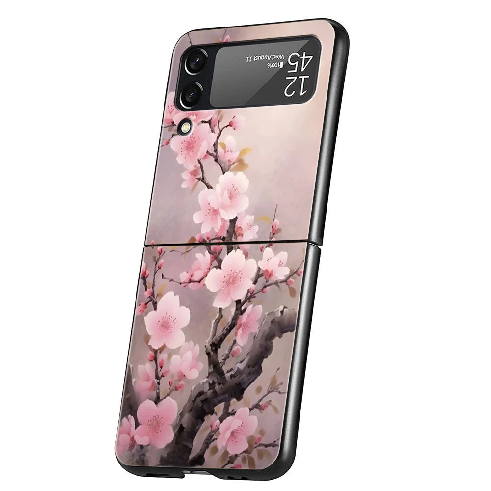 Kirschblüten-harte PC-Handyhülle für Samsung Galaxy Z Flip 5 4 3, schwarze Abdeckung für Galaxy Z Flip 6, faltbare, stoßfeste Hüllen-Tasche – Detail 2