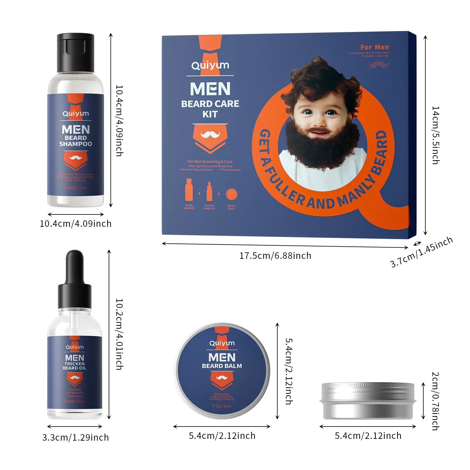LAIKOU Men's Beard Care Kit 3-Piece Set Beard Shampoo BeardOil BeardBalm Bye-Bye Dyness & RoughnessProvide Deep Hydration