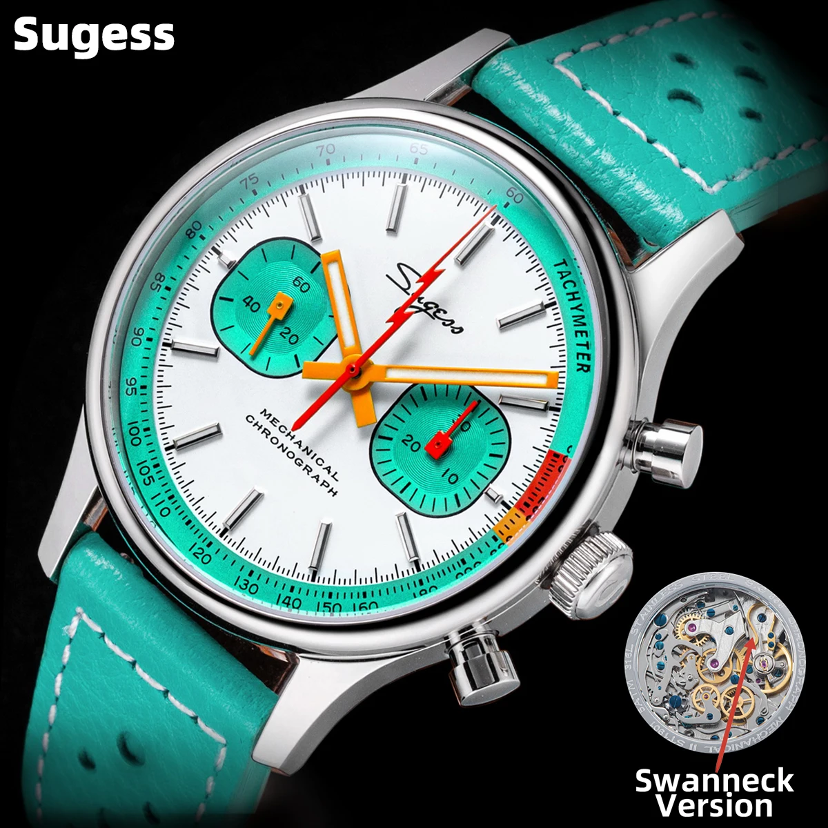 Sugess Chronograph Watch for Man ST19 Swanneck Movement Mechanical