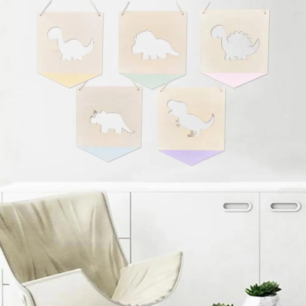 Bunting Banner Nordic Style DIY Dinosaur-shaped Hole Cute Decorative Wood Slices Holiday Party Banner Home Decoration  3