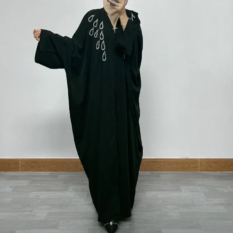 

Women Eid Muslim Abaya Ramadan Morocco Cardigan Dubai Batwing Sleeve Diamonds Abayas Kaftan Vestidos Arab Long Robe Pearls