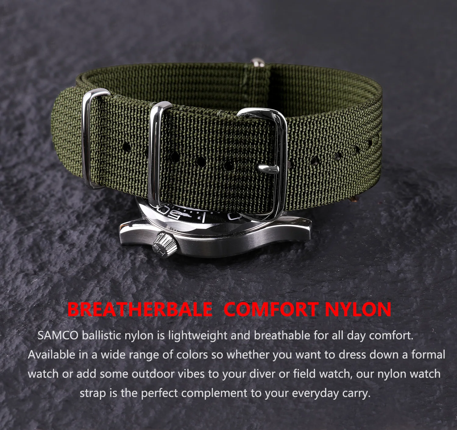 Comfortable Nylon Ribbed Military-Style Washable Watch Strap for Men