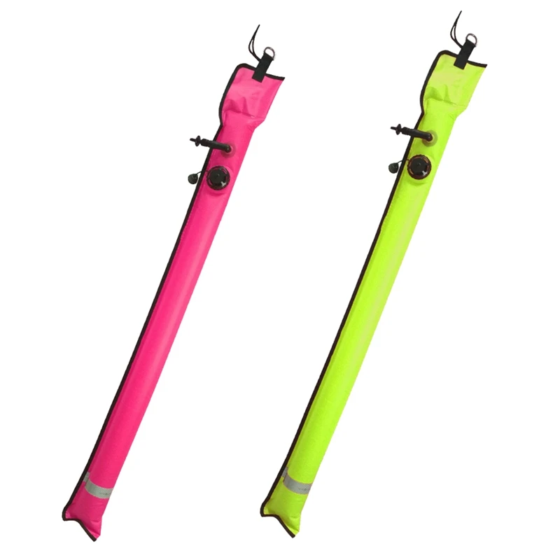 

NEW-2 Pcs 1M Scuba Diving Inflatable Smb Surface Signal Marker Buoy Visibility Float Signal Tube Sausage-Yellow & Rose Red