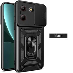 Slide Lens Armor Protective Case with Magnetic Ring Stand and Camera Shield for ZTE Blade A54 5G (Black)