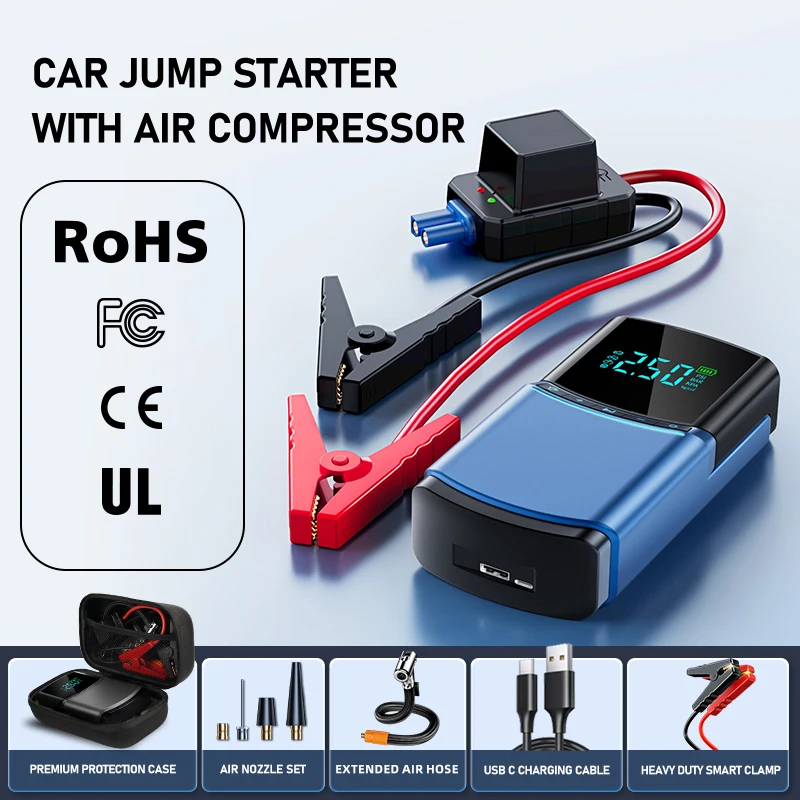 4 in1 Car Jump Starter Emergency Air Pump 150PSI Air Compressor 12400mAh Peak Current 1000A Starter Device Digital Tire Inflator car jump starter jump starter