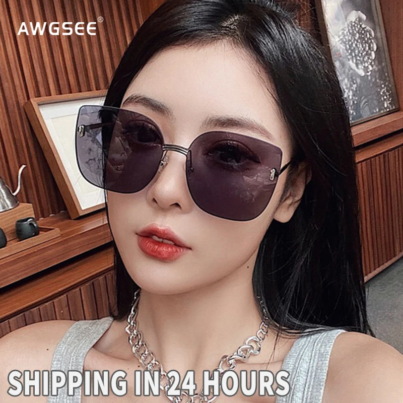 

Luxury Square Sunglasses Women Brand Designer Gradient Fashion Cateye Sun Glasses Female Rimless Metal Temples Oculos De Sol
