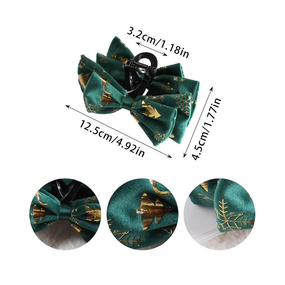 1PC Christmas Bow Hair Claw Velvet With Gold Foil Xmas Patterns, Festive Holiday Party Hair Accessory For Women & Girls