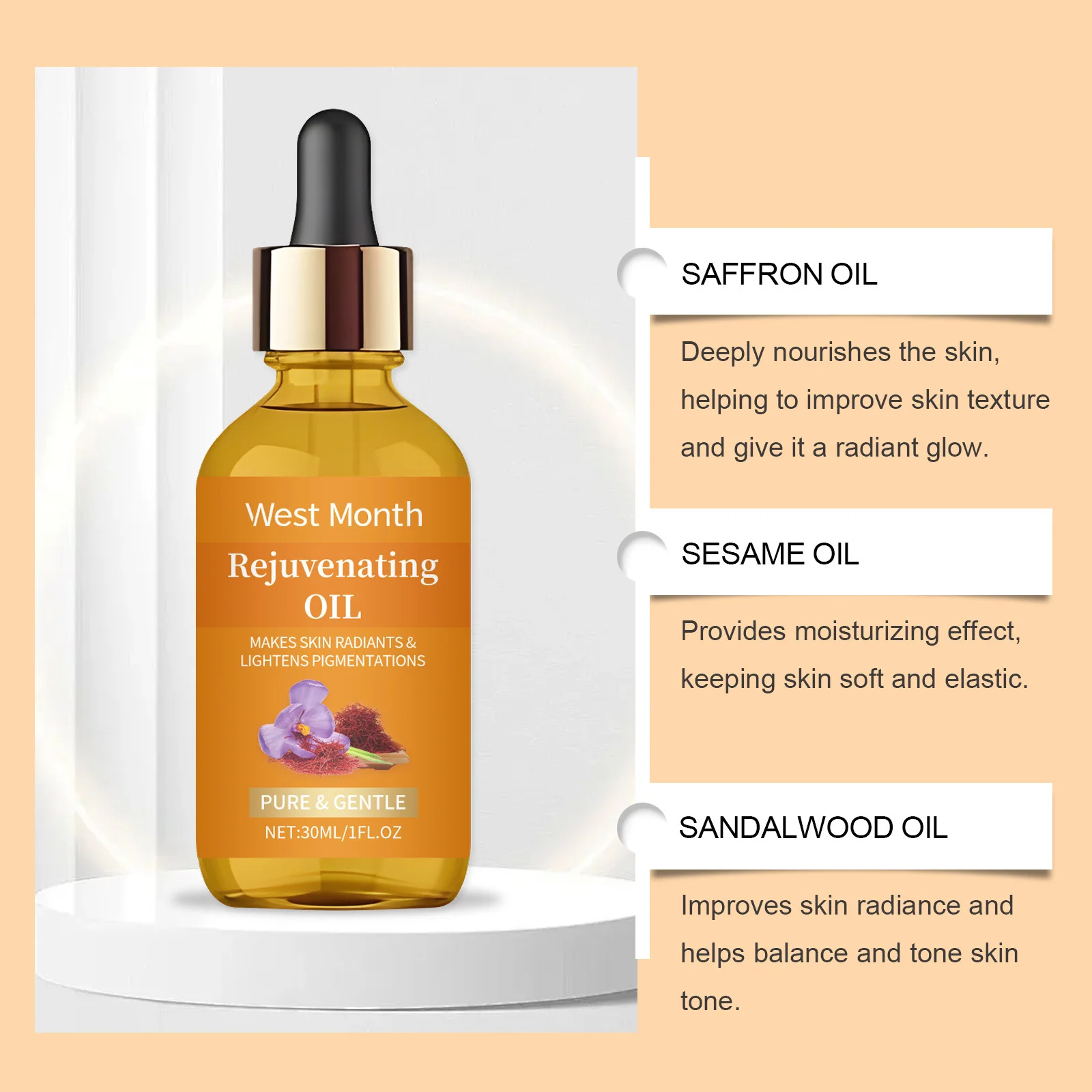 Siero di zafferano Antirughe Lifting Firm Idrata Liscia Ammorbidire Aumentare l'elasticità della pelle Prevenire la secchezza Olio essenziale per il viso - immagine 4