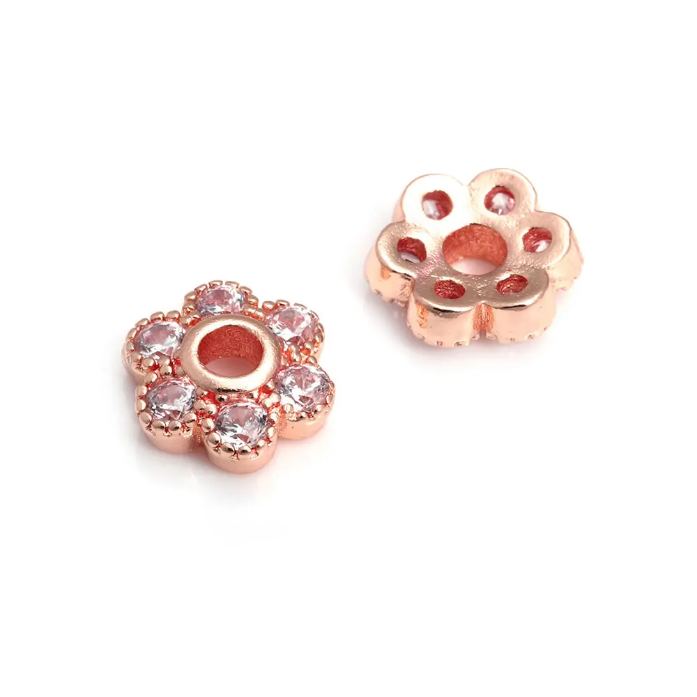 10 Uds. De latón y circonita de Color dorado de 18K, tapas de cuentas de flores, joyería, pendientes, suministros para hacer cuentas, accesorios Diy - details 0