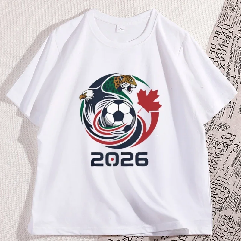 T-shirt Sportiva 2026 USA Canada Messico Calcio Aquila Grafica Cotone Manica Corta Bambini Donna Uomo Maglietta Basic