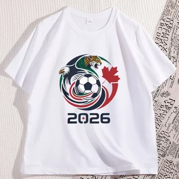 T-shirt Sportiva 2026 USA Canada Messico Calcio Aquila Grafica Cotone Manica Corta Bambini Donna Uomo Maglietta Basic