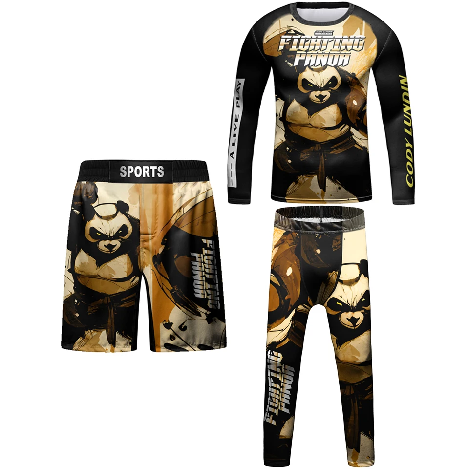 Kid MMA Compression T-Shirt + Pant Rashguard Kids 4PCS/set Sport Gym Muay Thai Shorts Children Boy Jiu Jusit Bjj MMA Clothing