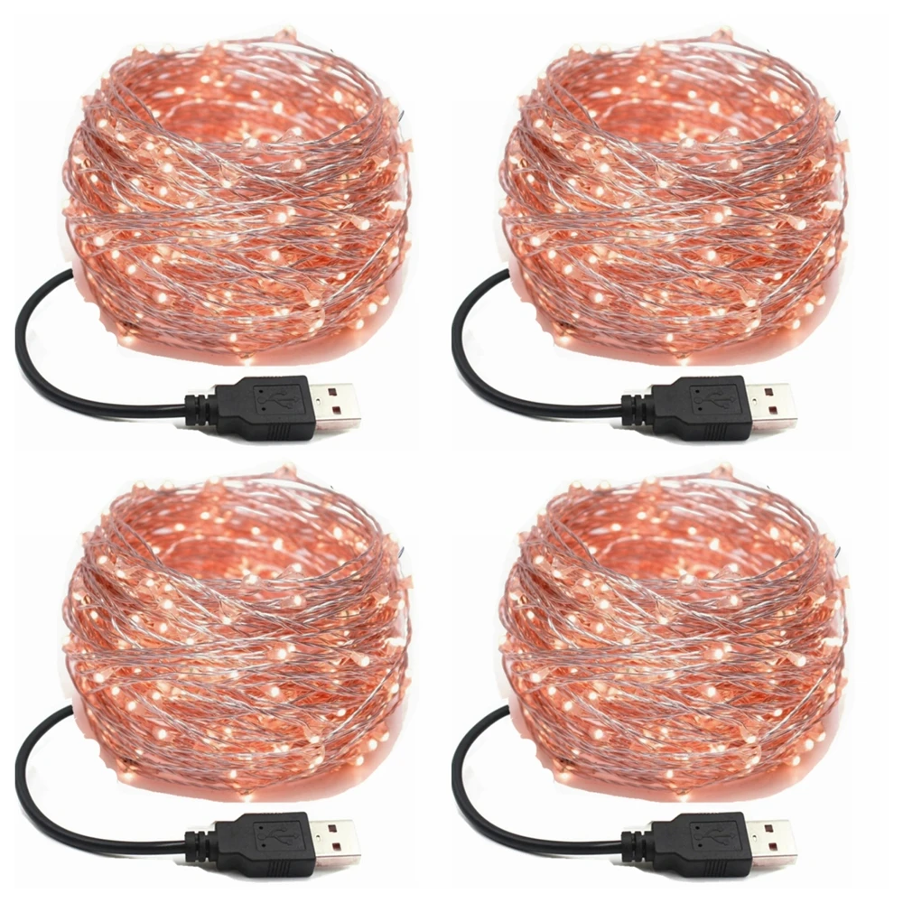 thumbnail image 1 of Paquete de 4 luces LED de hadas con enchufe USB, luces de cadena de cobre para decoración de árboles de Navidad, fiestas, bodas y habitaciones interiores, 1 of 5