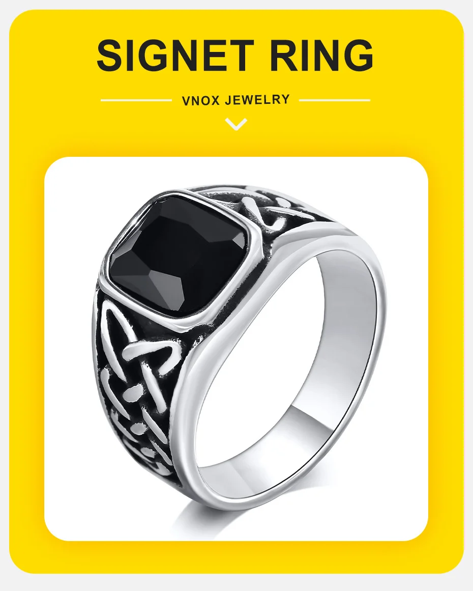 Vnox klobige Punk-Ringe für Männer, Wikinger-Knoten-Runen-Fingerband, schwerer großer Steinschmuck für Männer – Detail 2