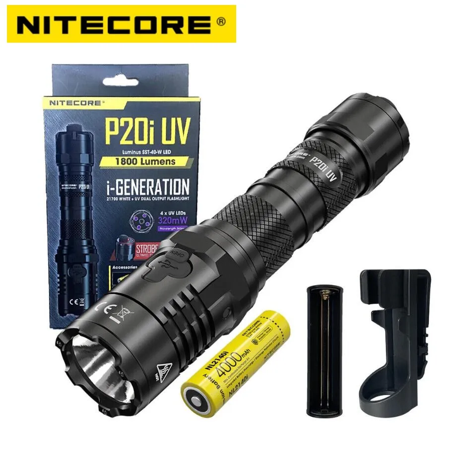 NITECORE P20i UV 1800 Lumens Self Defense LED Tactical UV Flashlight USB-C Rechargeable Dual Light Source Torch with Battery