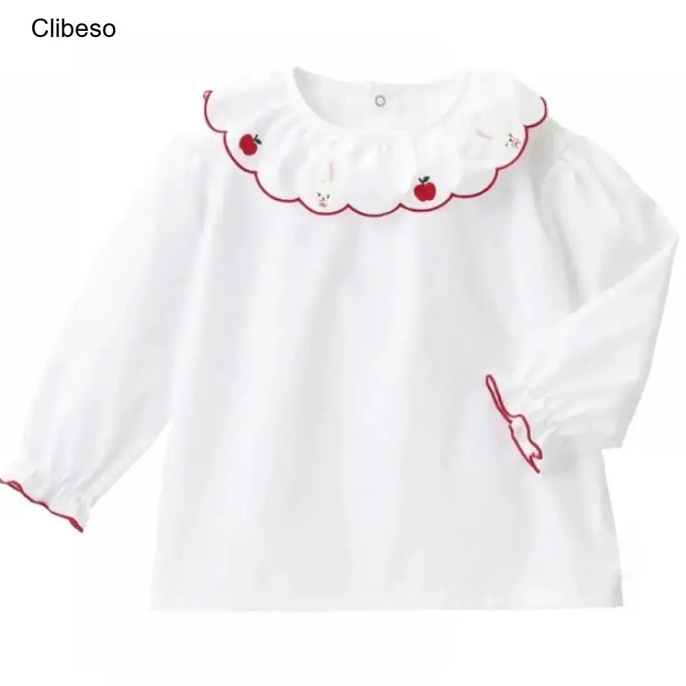 

2024 Clibeso Cute Baby Girls Embroidery T-Shirts Spring Autumn Long Sleeve Kids Girl Plaid Blouse Tops Peter Pan Collar Floral S