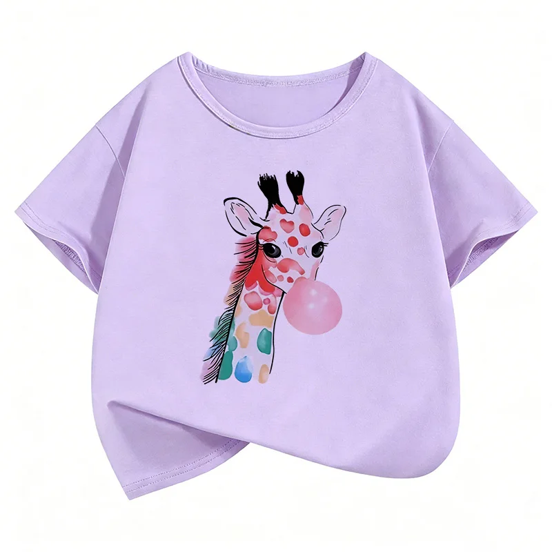 Y2k Giraffe with Gum Printed Short Sleeve T Shirts Animal Kids Children's T-shirt Boys Girls Summer Spring Casual Top Tee Shirt 6