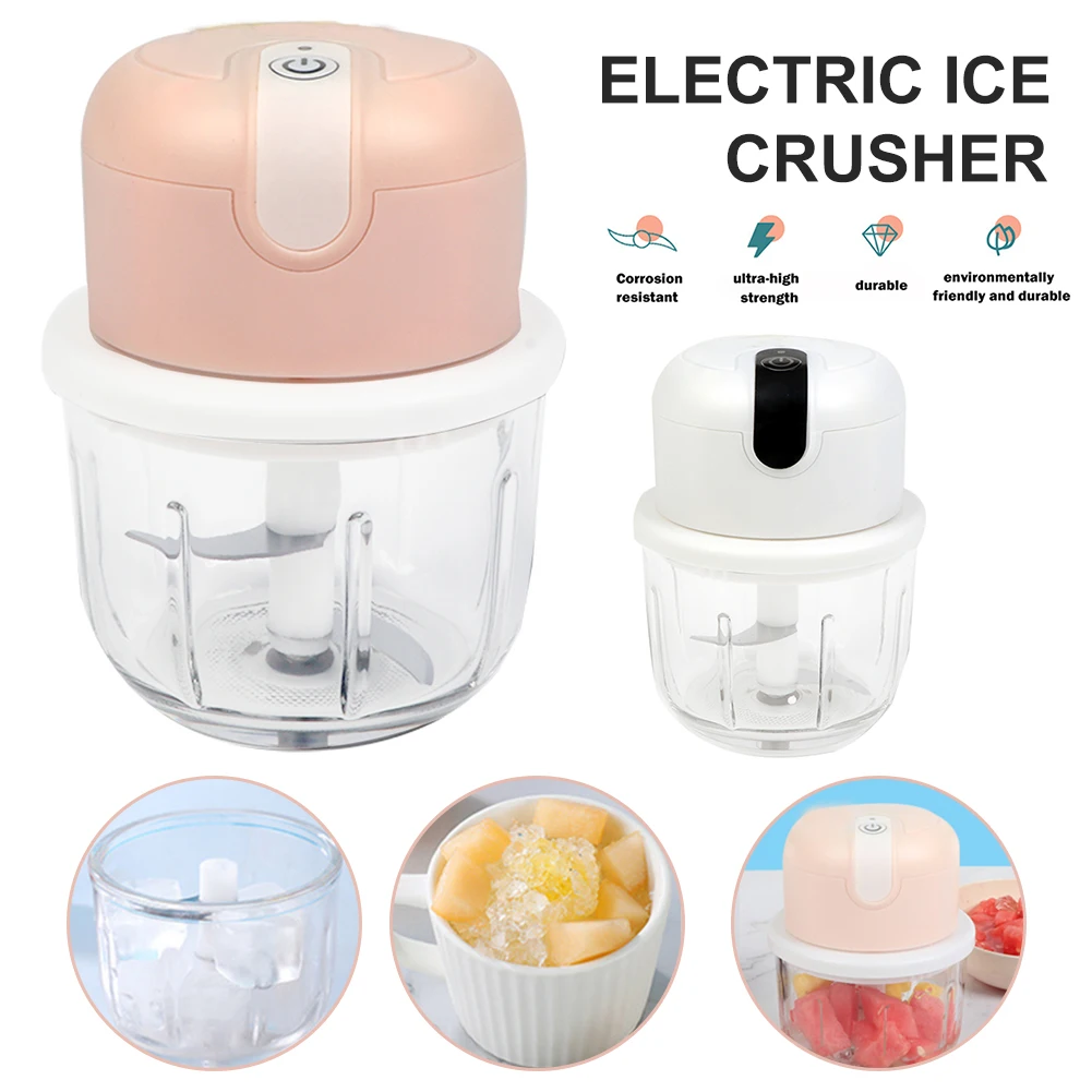 Electric Ice Crusher Mini Garlic Chopper Food Processor USB Rechargeable 300ml Glass Bowl with Lid for Ice Garlic Pepper Chilli garlic chopper
