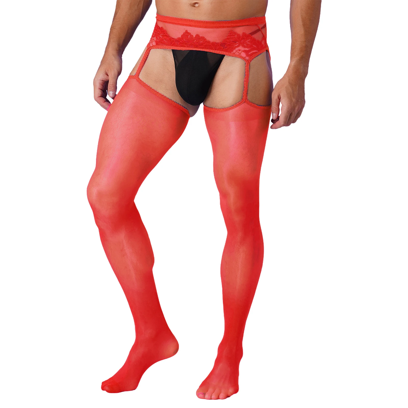 Mens Sexy Cutout Crotchless Pantyhose Floral Lace Exotic Socks Leggings One-Piece Garter Stockings Gay Male Sissy Underwear men stockings mens pantyhose