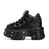 New Punk Style Women Shoes Lace-up Heel Height 6CM Platform Shoes Woman Gothic Ankle Rock Boots Metal Decor Woman Sneakers 2