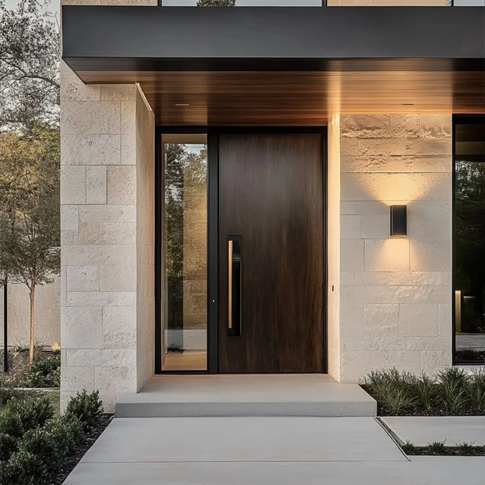 Sixinalu Entrance Doors 1.5x2.2M Wood Grain Pivot Front Exterior Entry Door Aluminum Glass Interior Door Panel Home Decor Custom