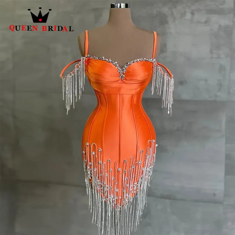 Sexy Spaghetti Strap Cocktail Party Dress Beading Crystal Satin Off Shoulder Cocktail Party Gowns Vestidos De Gala Y92W