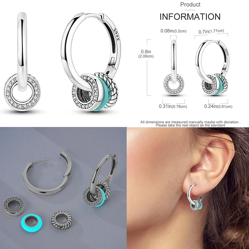 Sparkling Women Hoop Earrings 925 Silver Heart Shape Star Moon Round Blue Zircon Fit Origina Drop Earrings Jewelry Holiday gifts 5