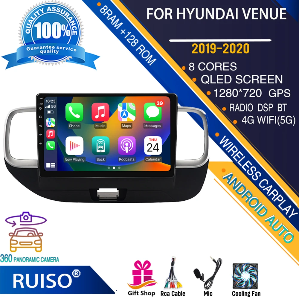 

RUISO Android touch screen car dvd player For Hyundai Venue 2019-2020 car radio stereo navigation monitor 4G GPS Wifi