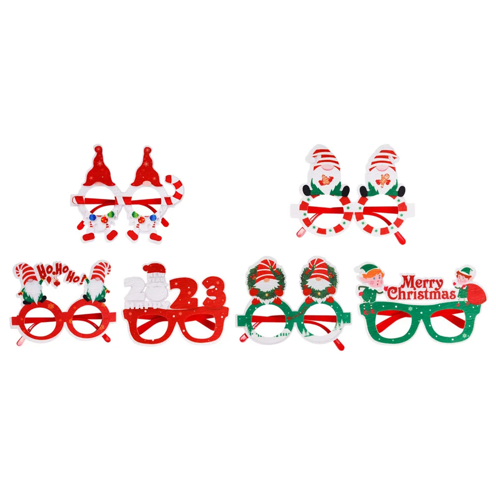 

6 Pcs Christmas Wreaths Funny Eyeglasses Frames Decorations Props Photo Booth Plastic Elder Xmas Party Supplies